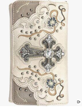 Zelris Floral Poppy Cross Western Women Crossbody Wrist Trifold Wallet